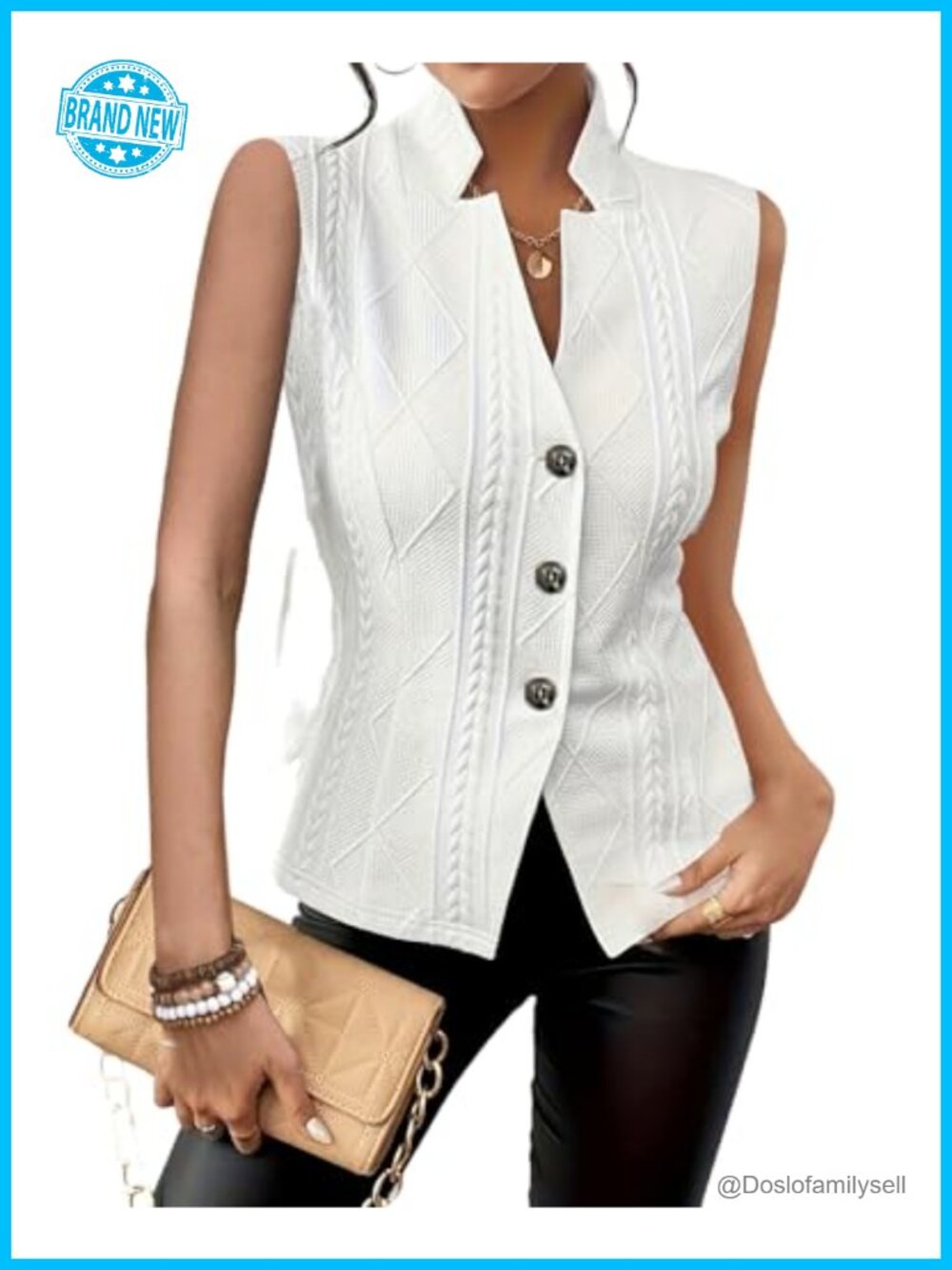 Women's Sleeveless Button Down Blazer Vest Lightweight Sweater Work Waistcoat